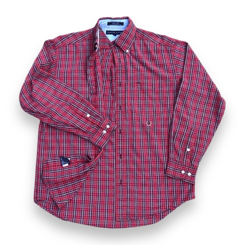 Vintage Tommy Hilfiger Cotton Plaid Button Down Shirt Size Medium